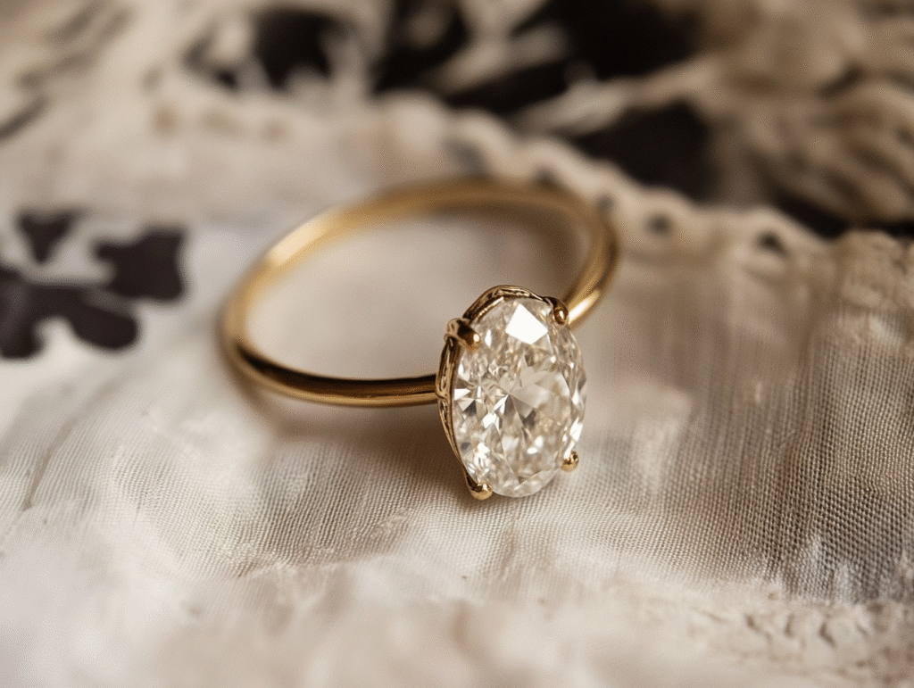 แหวนหมั้นเพชรทรงโอวอล